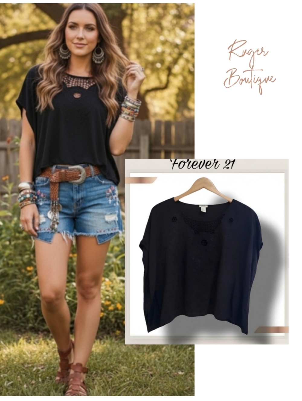 🌿Forever 21 Women's Medium Cropped Black Top